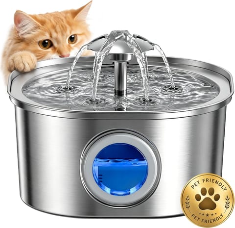 PEKTACO Cat Water Fountain, 3.2L Stainless Steel Pet Fountain, 1