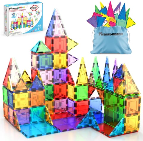 PicassoTiles 100 Piece Set 100pcs Magnet Building Tiles Clear