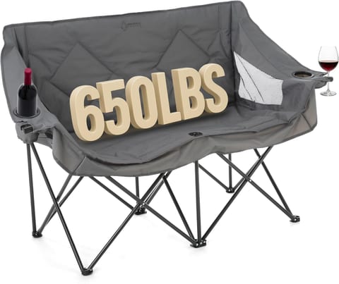 Portable Folding Double Duo Camping Chair Loveseat | 2 Cup and Wine