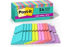 Post-it Super Sticky Notes, 3 x 3 in, Supernova Neons, 24 Pads