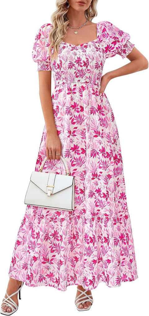 PRETTYGARDEN Women's Summer Floral Boho Eyelet Flowy Maxi Dresses |