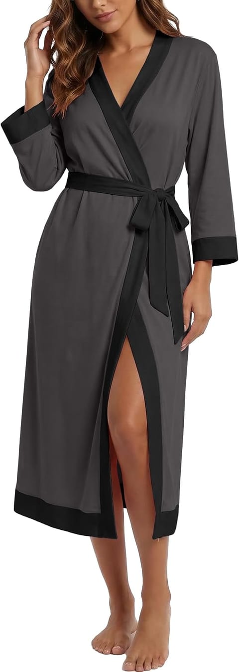 PrinStory Robes for Women Long Soft Robe Lightweight Bathrobe S-2XL
