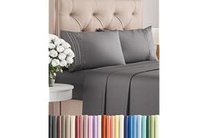Queen Size 4 Piece Sheet Set - Breathable & Cooling Sheets - Dark Grey