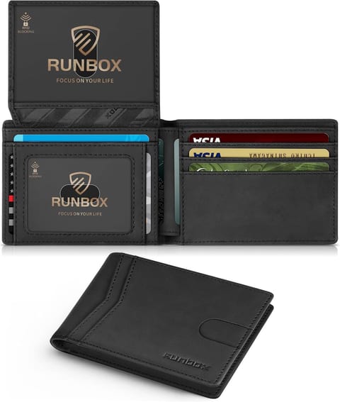 RUNBOX Wallet for Men -Slim Rfid Leather Mens Bifold Novelty Wallets