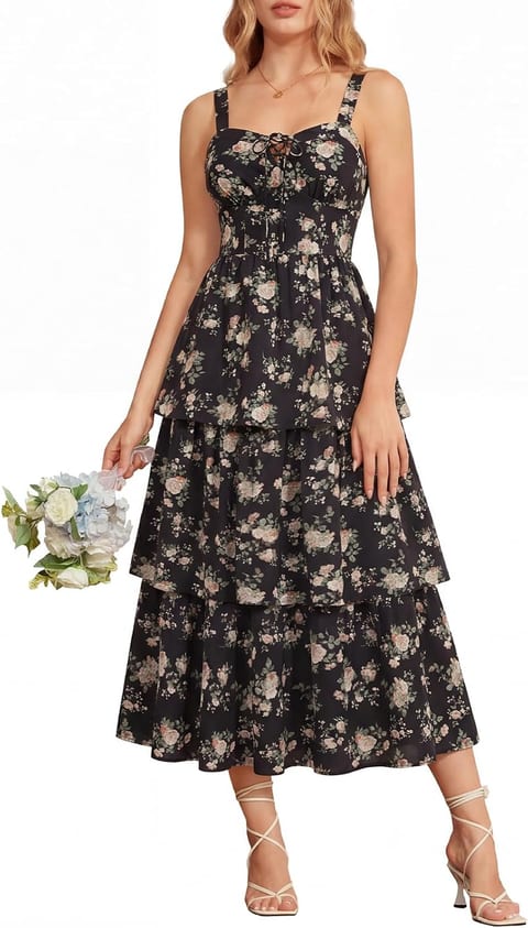 Scarlet Darkness Floral Corset Dress for Women Summer Wedding Guest