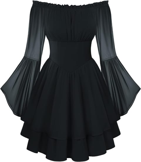 Scarlet Darkness Women Corset Dress Off Shoulder Bell Sleeve Mini