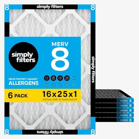 Simply 16x25x1 Air Filter, MERV 8, 6 Pack