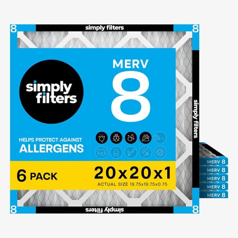 Simply 20x20x1 Air Filter, Merv 8, MPR 600, 6 Pack, Furnace Air