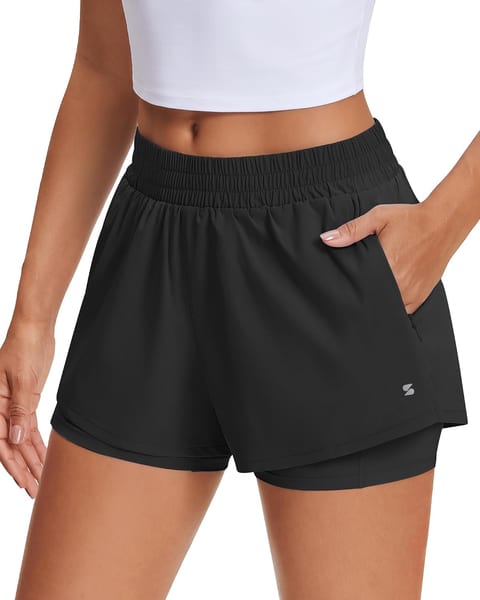 Stelle Women's 2 in 1 Running Shorts Athletic Workout Gym Shorts High