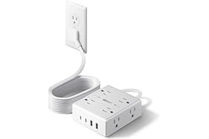 SUPERDANNY Extension Cord,Flat Plug Surge Protector Power Strip,10Ft