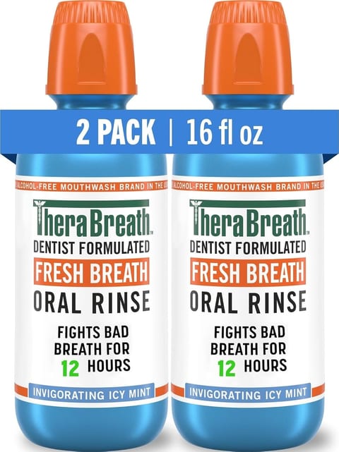 TheraBreath Fresh Breath Mouthwash, Icy Mint Flavor, Alcohol-Free, 16
