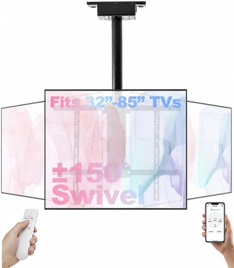 TOPSKY Motorized Ceiling TV Mount with ±150° Swivel for 32–85 Inch TVs