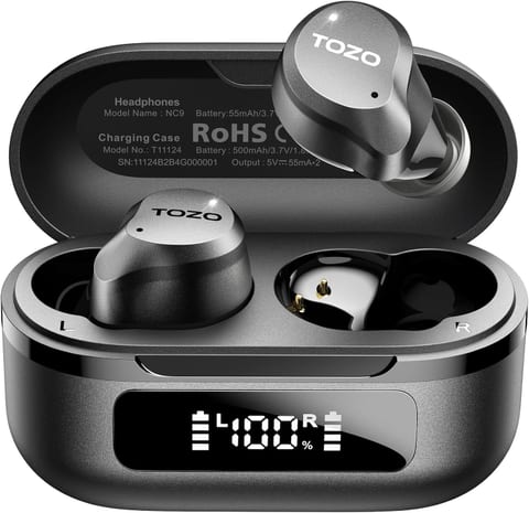 TOZO NC9 Hybrid Active Noise Cancelling Wireless Earbuds, 6 Mics ENC