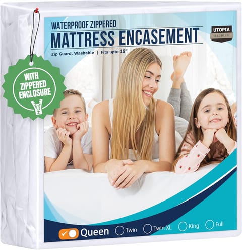 Utopia Bedding Queen Mattress Protector Zippered, 100% Waterproof Bed