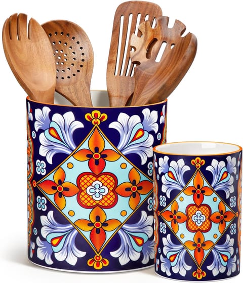 vancasso 7.3"+5.5" Utensil Holder, Porcelain Utensil Holder for