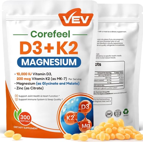 VEV Corefeel Vitamin D3 K2 10,000 IU Magnesium Supplement, 300