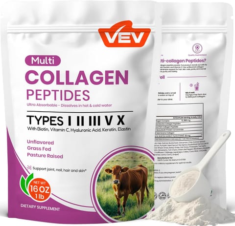 VEV Multi Collagen Peptides Powder, Types I, II, III, V & X, 41