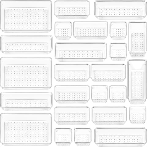 Vtopmart 25 PCS Clear Plastic Drawer Organizers Set, 4-Size Versatile