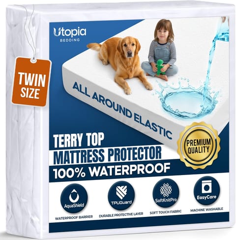 Waterproof Twin Size Mattress Protector fits Upto 15" deep Mattresses