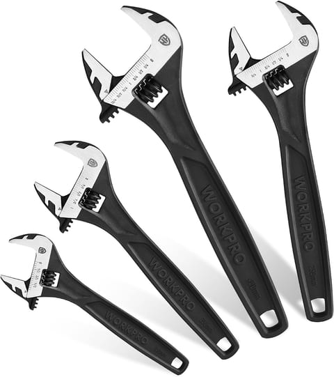 WORKPRO 4-Piece Adjustable Wrench Set, 6"-12", Cr-V Steel, Black