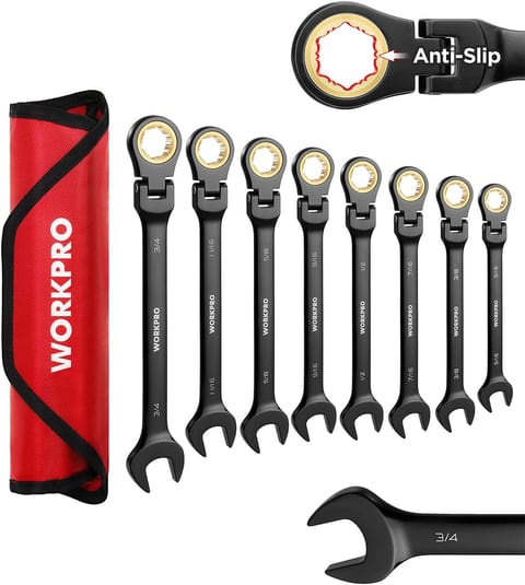WORKPRO Ratcheting Combination Wrench Set, 8-piece Flex-Head